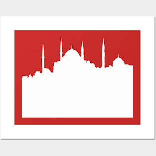 Istanbul Cityscape White Silhouette Posters and Art